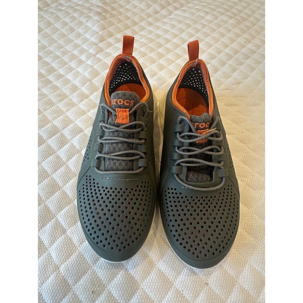 Crocs LiteRide Pacer Kids Charcoal Grey Orange Lace Up Sneakers Size J3